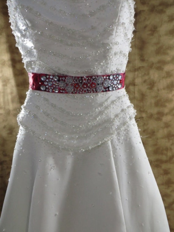 Valentine Wedding - Red Bridal Sash - Crystal Wedding Dress Sash - Rhinestone Wedding Sash - Wedding Accessories - Bridal Accessories