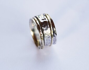 sterling siver textured spinner ring- hammered spinner wide band ring,ancient jewellry,silver spinner ring,
