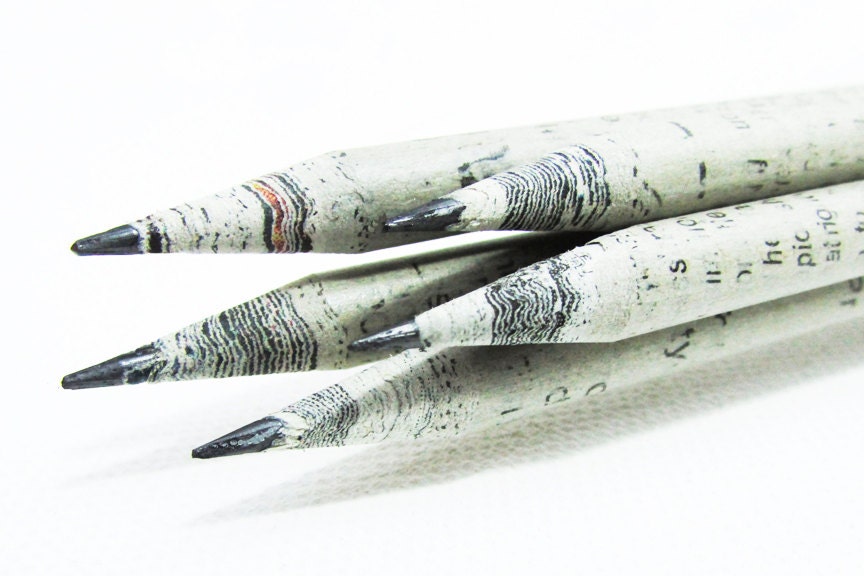 Recycled Newspaper Pencil Set // Paint Dipped in Custom Colors