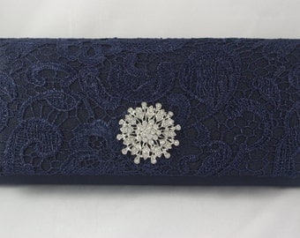 Navy Blue Clutch Purse, Navy Blue Lace Bridal Clutch, Navy Blue Wedding Handbag, Navy Bridesmaid Personalized Clutch Bag, Vintage Inspired