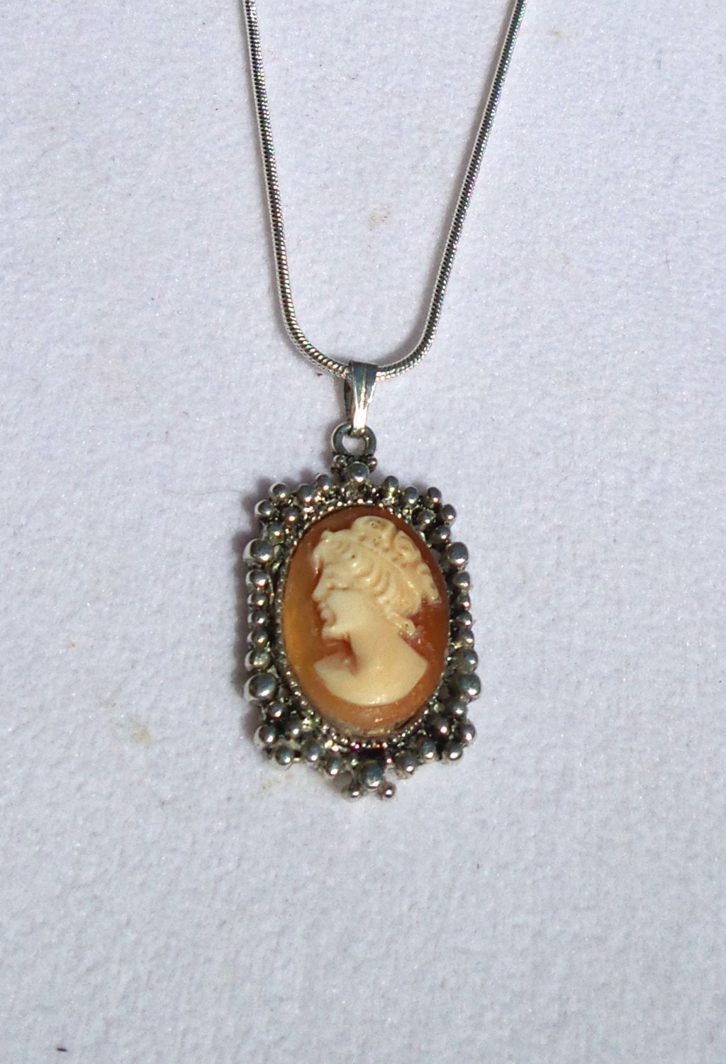 Sterling Silver Antique Cameo Necklace Left facing Carved