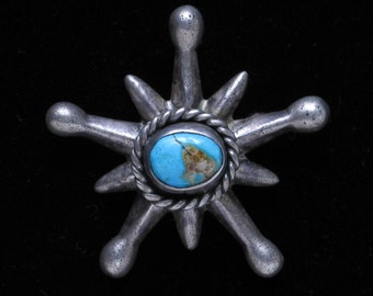 Vintage Southwestern pin-back Brooch, Silver with Turquoise