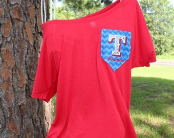Texas Rangers Baseball Off Shoulder Chevron Pocket Shirt