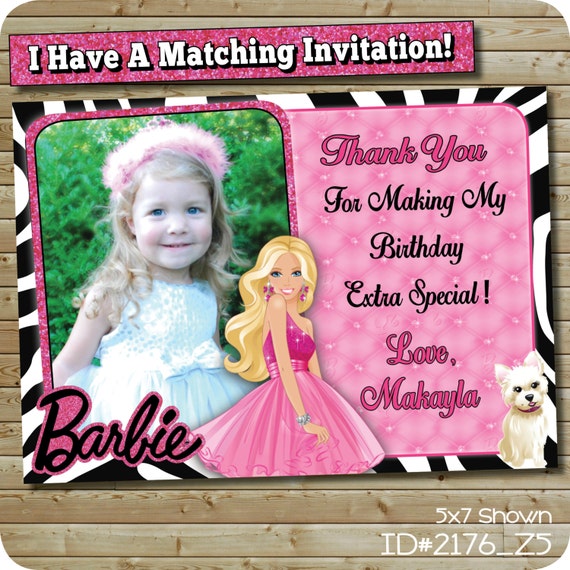 Barbie Thank You Card Custom Photo Card for by PieceOfCakeNW