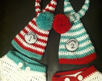 Thing 1 and Thing 2 Inspired Crochet Set, Newborn to XXL Adult Sizes