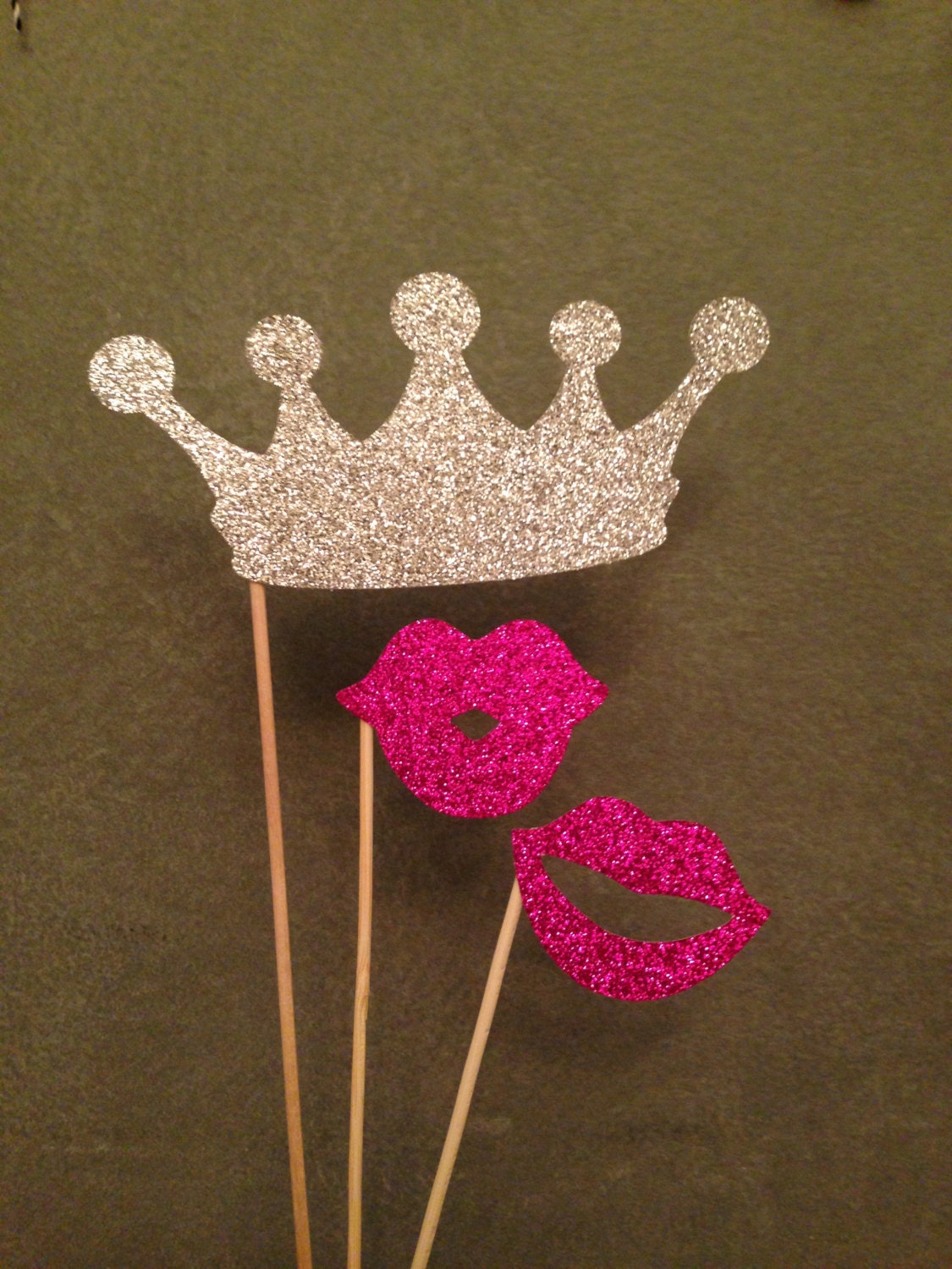 Glitter Photo Booth Props 3 Piece Crown & Lips by PrettyCollected