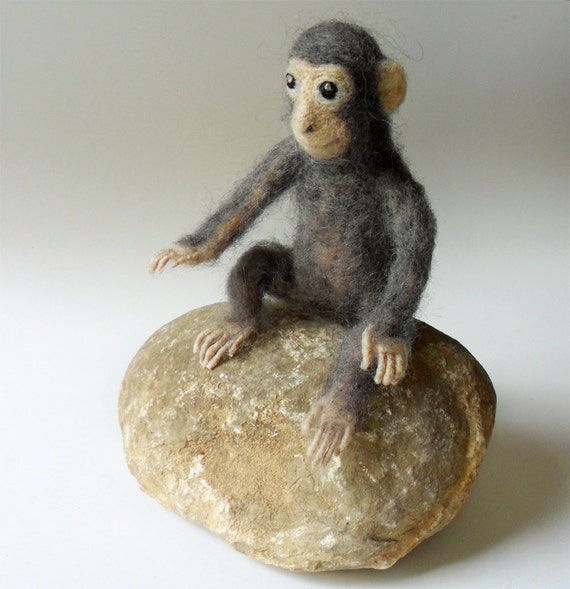Needle Felted Monkey Felting Wool Sculpture Animal by ZeMode