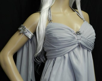 Game Of Thrones KHALEESI Daenerys Targaryen wedding dress gray crinkle ...