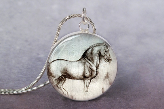 Da Vinci Horse art pendant charm for necklace or keychain equine art jewelry, Leonardo Horse Pendant, DaVinci Horse Illustration