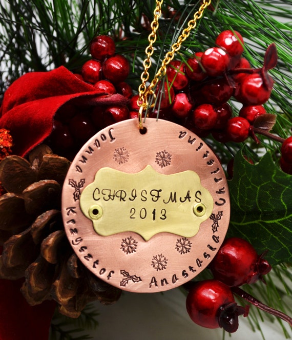 Items similar to Copper Personalized Christmas Ornament, Hand Stamped