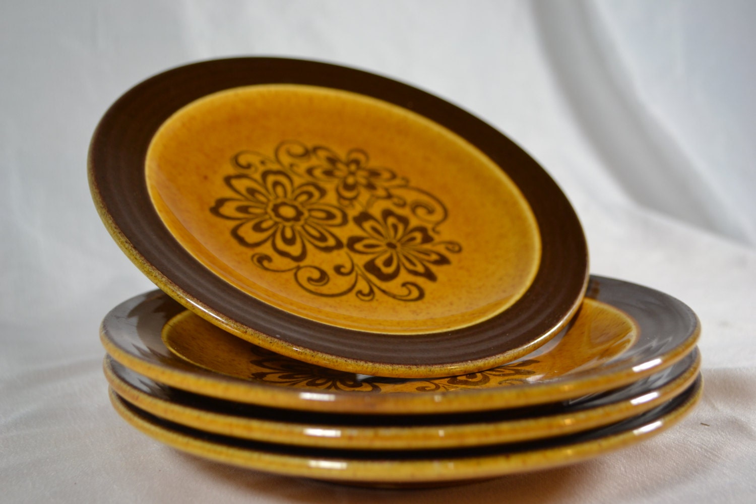 Vintage brown and orange salad plates with by UndergroundLapidary
