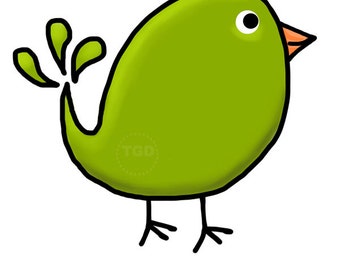 Preppy Cute Green Bird - Original art download, bird clip art, bird printable, bird graphic