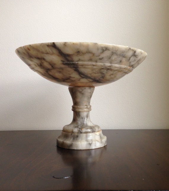 Italian Carrara Marble Footed Pedestal Compote Bowl