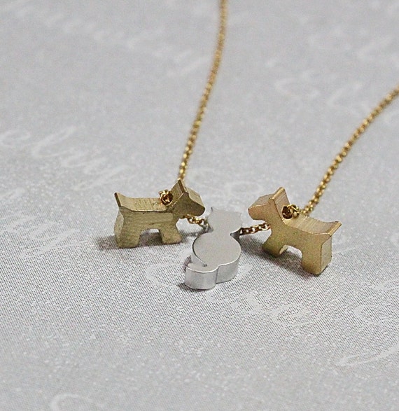 Puppy Dog With Cat Kitty Necklace -Initial Animal necklace,Two Dog One Cat Charm,Three Pet Initial Jewelry. Puppy Necklace, Animal Pet Lover