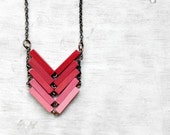 Wood Geometric Necklace // RED SUN // Minimal Jewelry // Red // Coral // Pink // Hand-Painted Necklace // Modern Necklace / Chevron Necklace