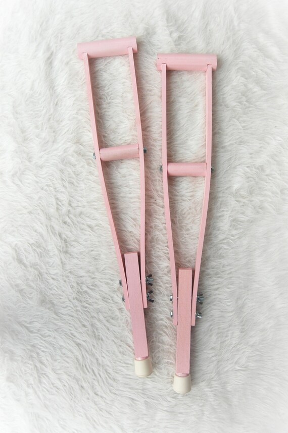 Kids Wooden Toy Play Crutches Pink Adjustable Length