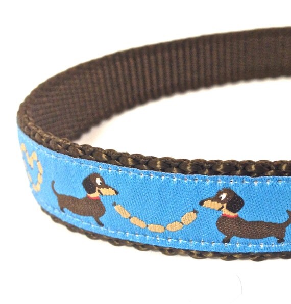 Dachshund dog collar /BLUE/ ribbon dog collar/ by WoofCoutureInt