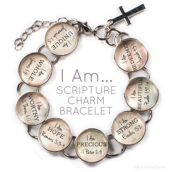 I Am Scripture Glass Charm Bible Verse Bracelet