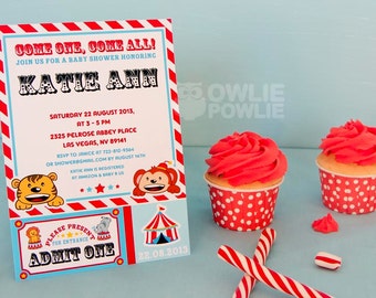 Circus BABY Shower Printable 5 x 7 inch Invitation, INSTANT DOWNLOAD, You Edit Yourself with Adobe Reader