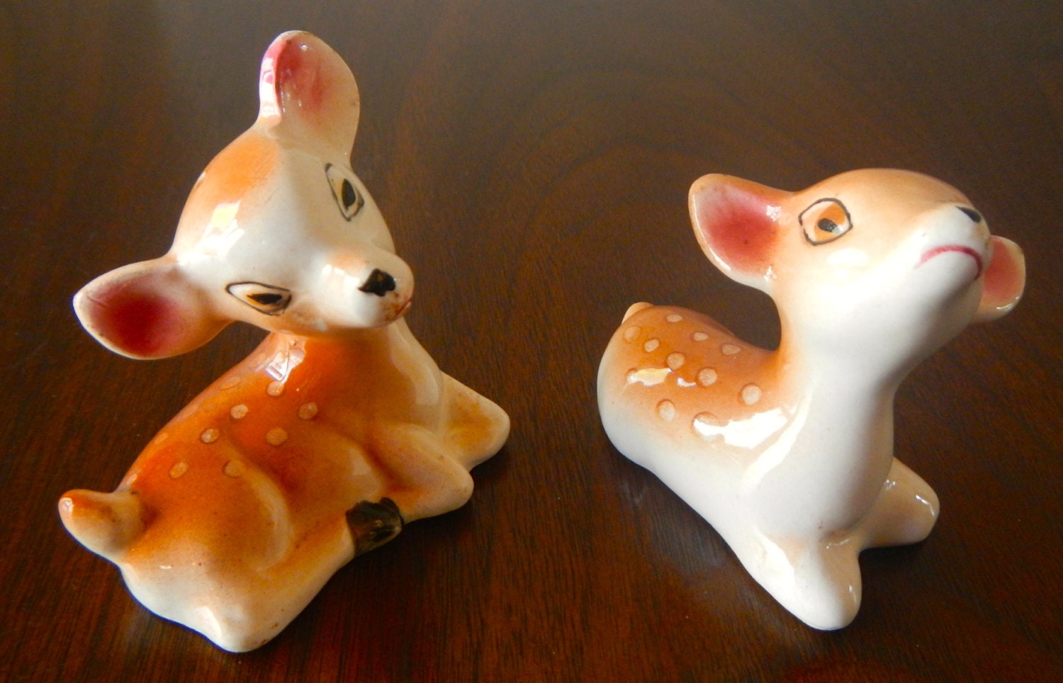 Vintage Salt and Pepper Shakers Deer Fawns Ceramic Spotted