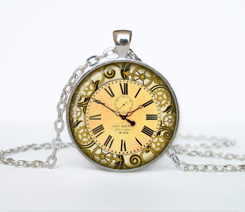 Steampunk Victorian Clock necklace Steampunk pendant watch