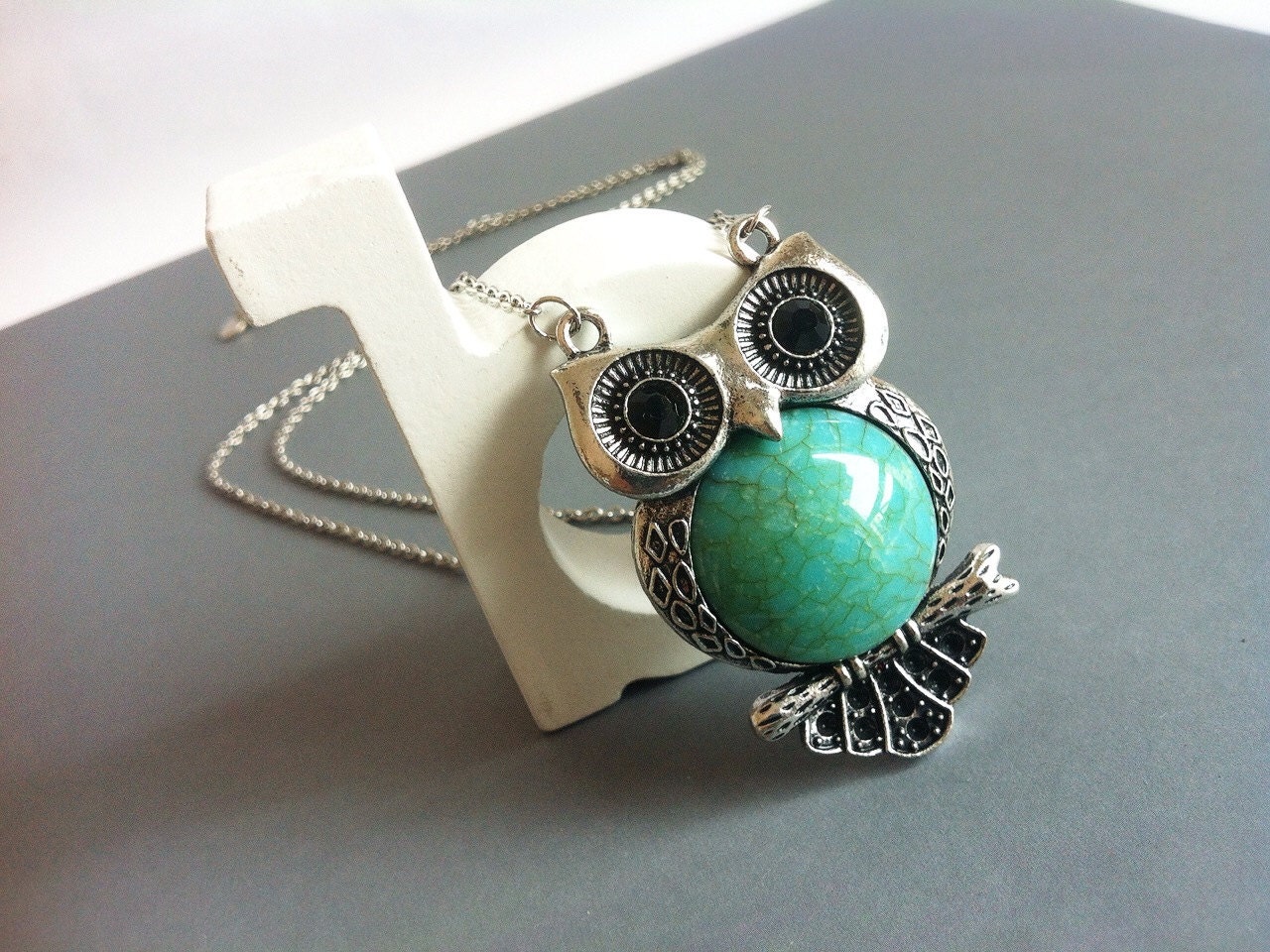 Turquoise owl pendant necklace by Bleuberie on Etsy