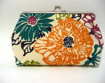 Floral Fabric Clutch, Bridesmaid Purse, Cotton Clutch, Pink Purse, Handbag, Fuchsia Interior, 7-Inch Clasp
