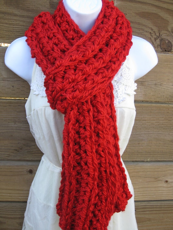 Download Crochet long scarf in bright red red scarf chunky red scarf