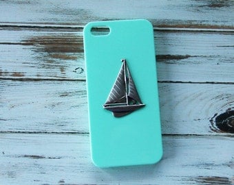 Nautical iPhone 5 Case Sailboat iPhone Case Mint Green iPhone Case Sailing iPhone 5s Case iPhone 6s iPhone 7 Plus Case iPhone 7 Case Anchor