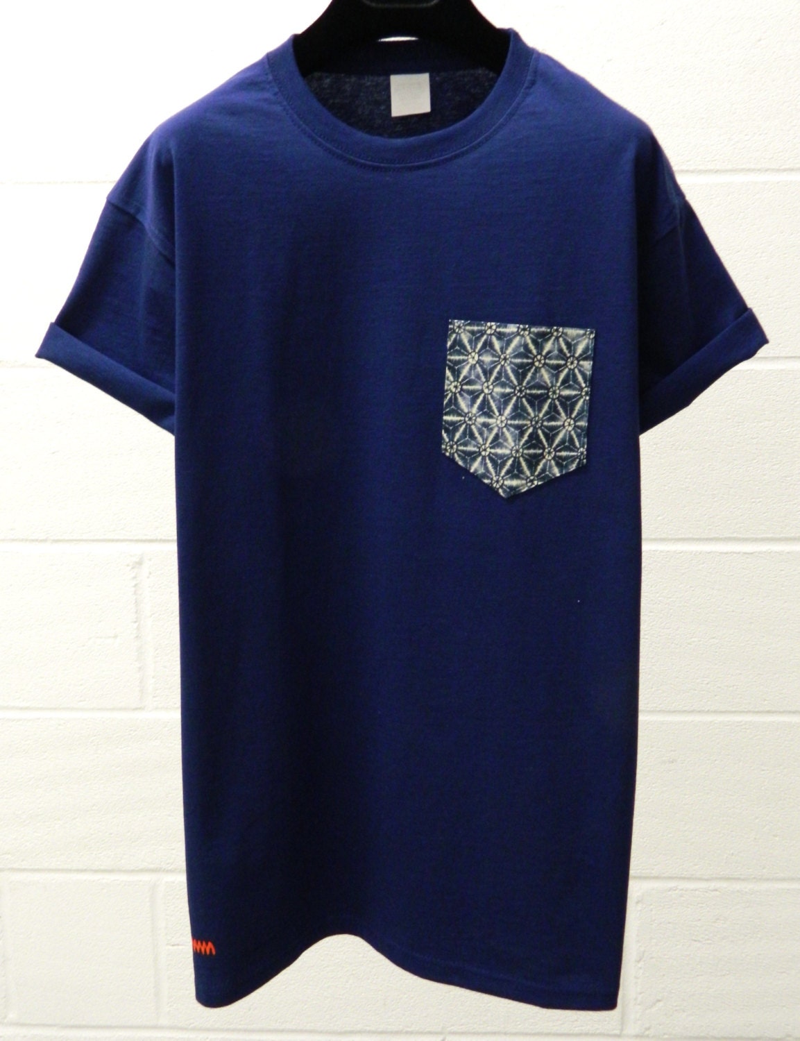 Men's Geometric Design Navy Blue Pocket T-Shirt Men's
