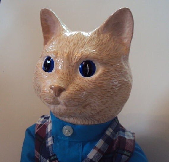 Light Brown Cat Doll with blue eyes. Handmade ceramic head and paws with a soft - il_570xN.592173076_51hn