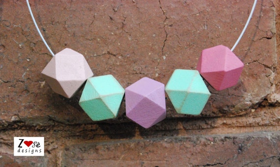 Geometric Wooden Necklace in Pastel Colors