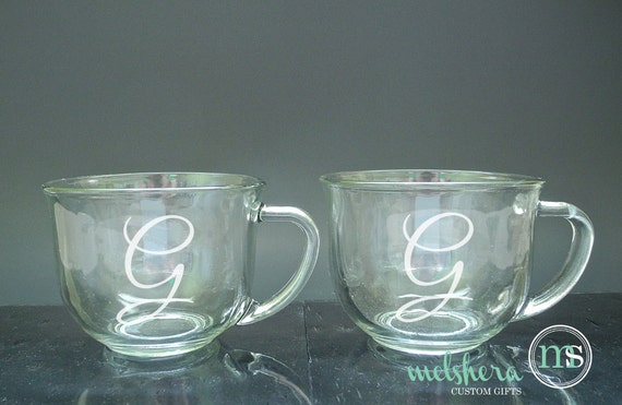 Items Similar To Two Personalized Initial Coffee Mug Glass Set ...