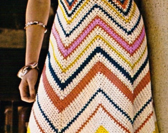Chevron Maxi Dress - Vintage Crochet Pattern, Summer Dress, Adult Women's, PDF InStAnT DoWnLoAd