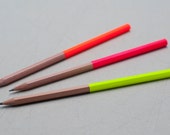 Triple pack neon dip dye/colour block wooden pencil - neon pink, neon orange and neon yellow