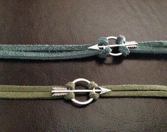Green Arrow Bracelet DC Comic Inspired Jewelry Oliver Queen Green Suede Cord Silver Arrow Charm Comic Book Justice League Nerd Geek Gift