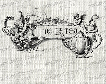 Vintage Time for Tea Teapot Angels Cherubs Printable Digital Image ...