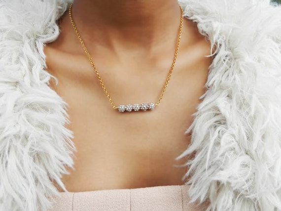 Rose Gold 18kt Gold Plated Crystal Bar Necklace Minimal by GEHATI