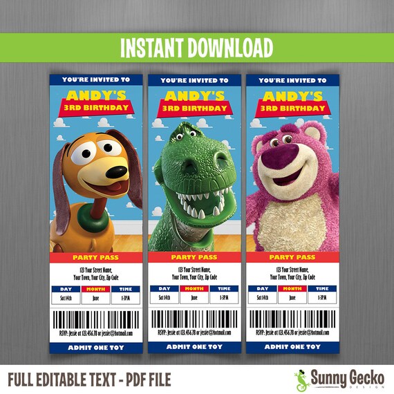 Disney Toy Story Ticket Invitations Instant Download and