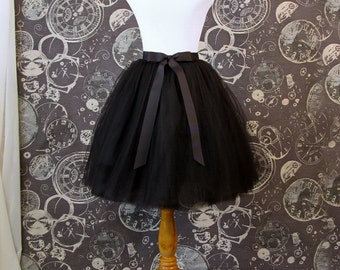 Black Tulle Skirt - Adult Knee Length Tutu with Ribbon Waist and Ties - Custom Size - Made to Order