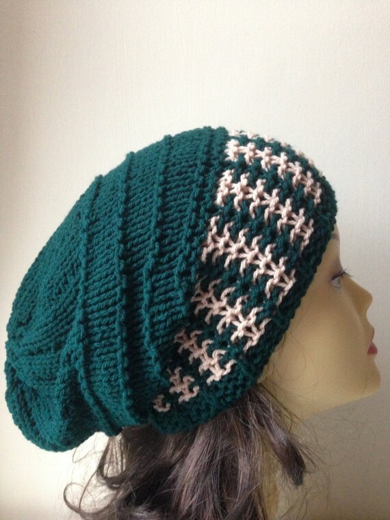 Hand Knitted Hat, Slouchy beanie hat, slouchy forest green color hat, hand knit women men hat, chunky slouchy knitted hat, winter cosy knit