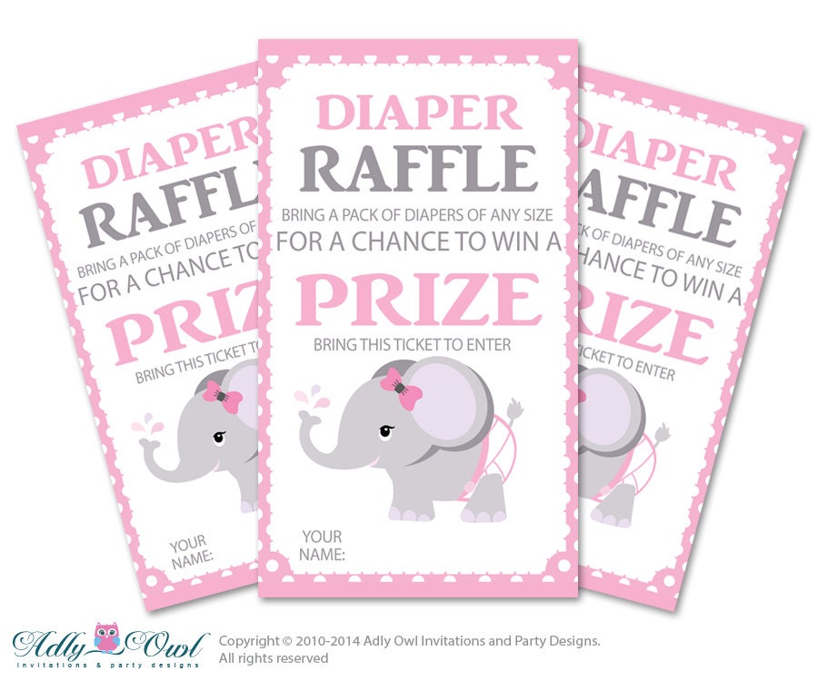 girl elephant diaper raffle tickets printable for baby girl