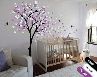 Tree Wall Decal Modern Baby Nursery Wall Decals Baby Decal Tree with Blossoms and Birds Wall Mural Sticker Wall Decor - 002