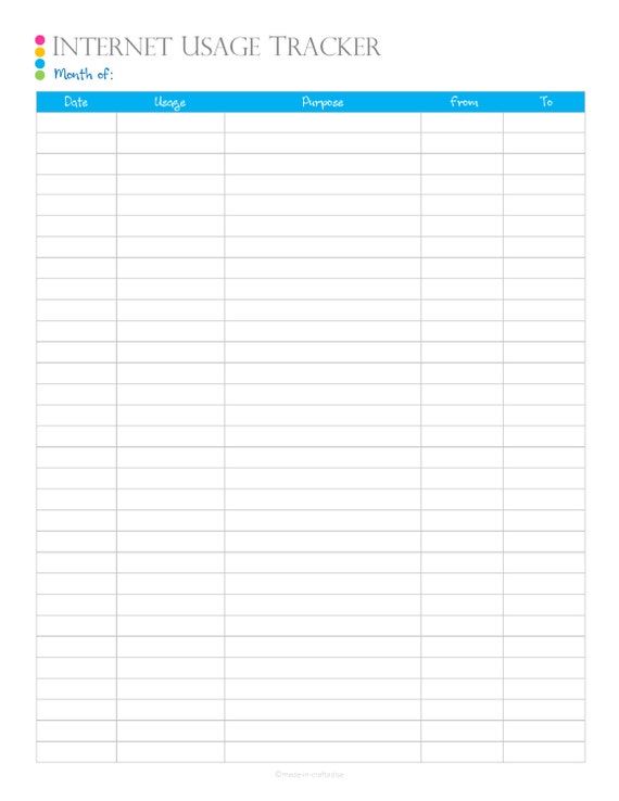 Internet Usage Tracker PDF Planner internet usage log or