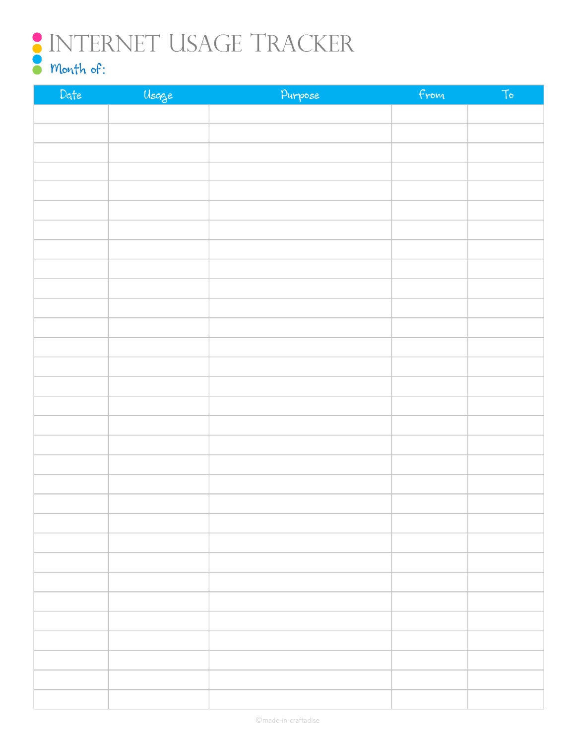 Internet Usage Tracker PDF Planner internet usage log or