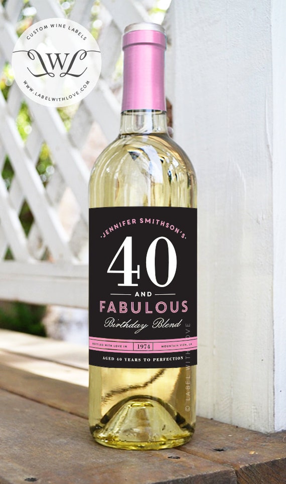 4 Custom Birthday Wine Labels Forty & Fabulous by LabelWithLove