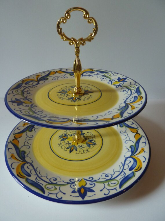2 Tier Blue And Yellow CMG Portugal Pottery Custom Made Cup