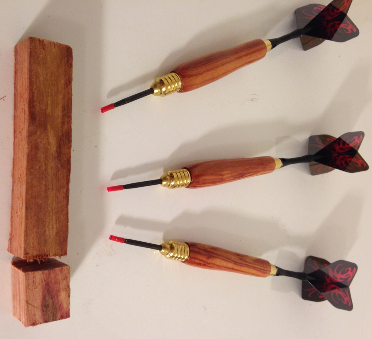 Handmade Wooden Steel Darts with Custom Red Fire Like Flights
