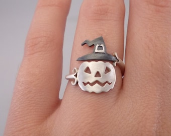 Pumpkin Ring Halloween Jewelry jack-o-lantern Ring Gift for Halloween Night Sterling Silver 925 Funny Cool Halloween Gift Idea