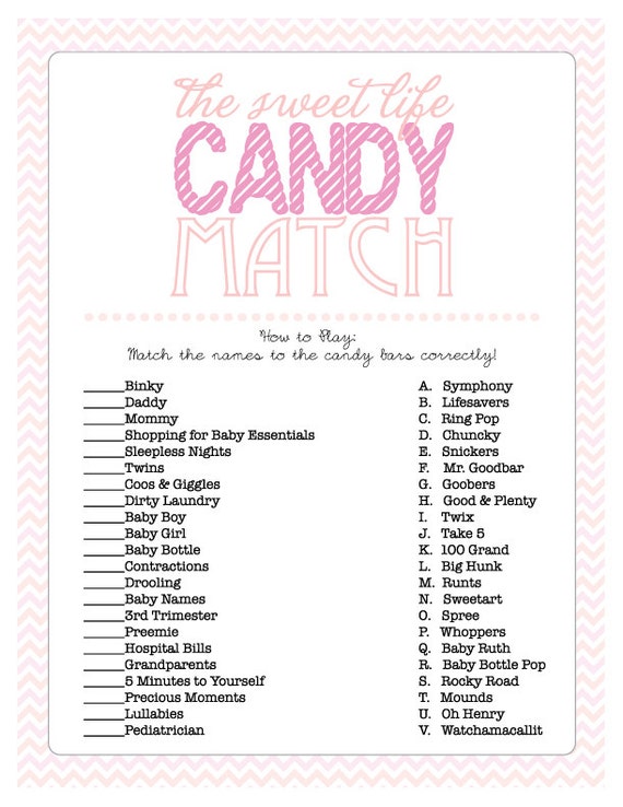 300 New baby shower game how sweet it is answers 451 Baby Shower Game Sheet for The Sweet Life Candy Match! Print! Candy   